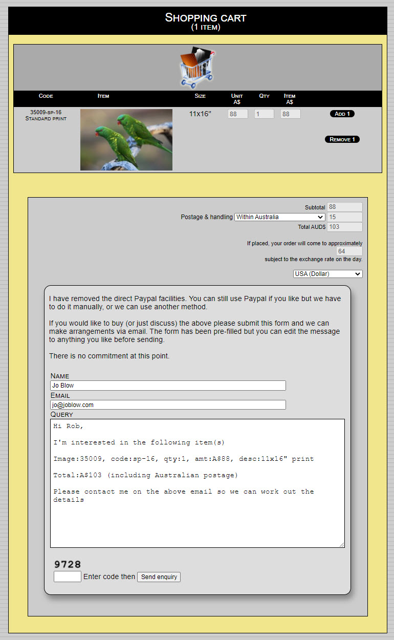 Shopping cart example